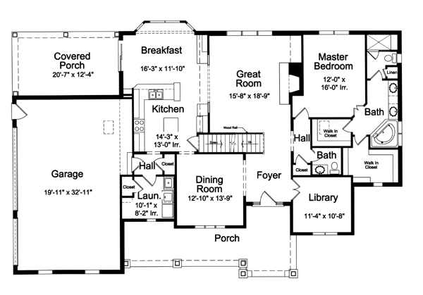 European House Plan 50173 with 4 Beds, 3 Baths, 3 Car Garage Level One