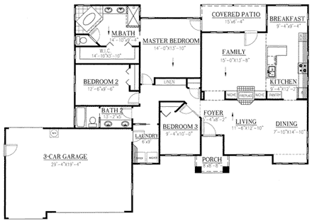 Mediterranean House Plan 50204 with 3 Beds, 2 Baths, 3 Car Garage First Level Plan