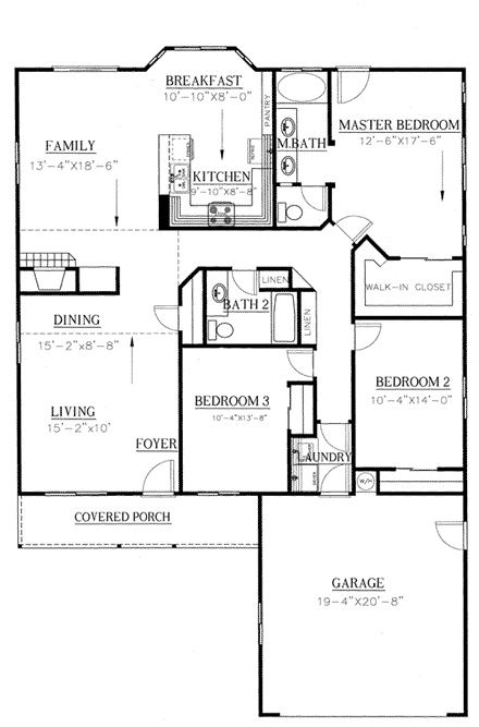 Country House Plan 50205 with 3 Beds, 2 Baths, 2 Car Garage First Level Plan