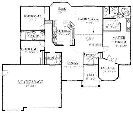 Country House Plan 50207 with 3 Beds, 2 Baths, 3 Car Garage First Level Plan