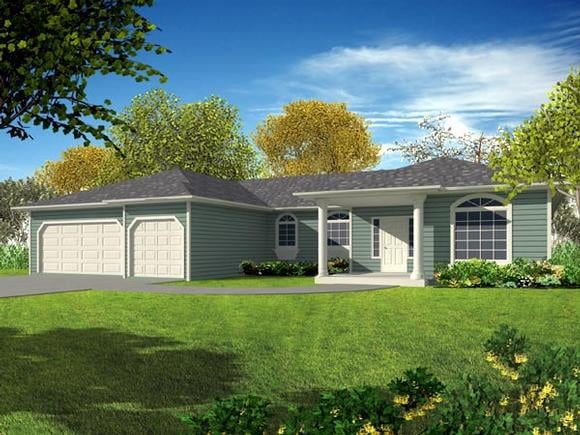 Ranch House Plan 50208 with 4 Beds, 3 Baths, 3 Car Garage Elevation