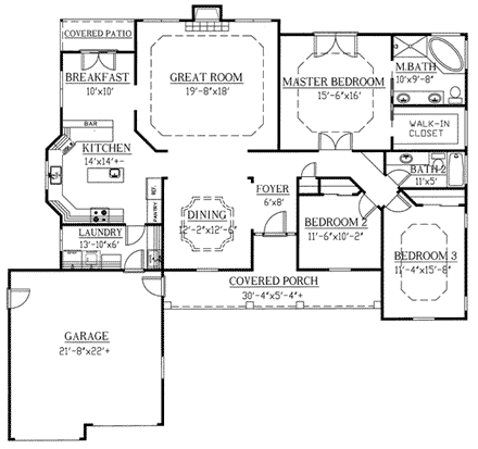 Ranch House Plan 50211 with 3 Beds, 2 Baths, 2 Car Garage First Level Plan