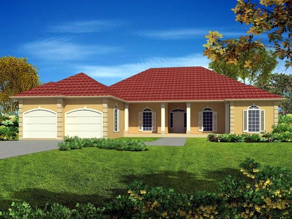 Ranch House Plan 50211 with 3 Beds, 2 Baths, 2 Car Garage Elevation