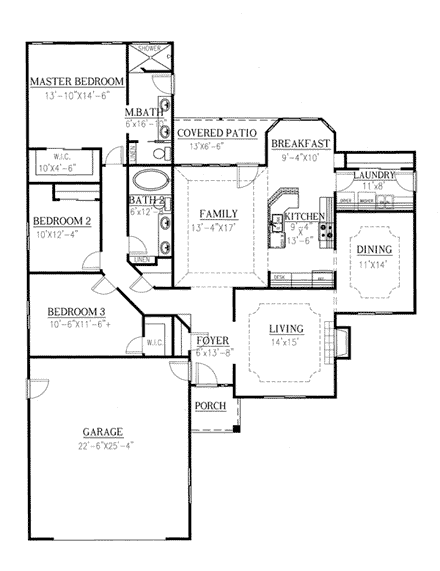 Ranch House Plan 50212 with 3 Beds, 2 Baths, 2 Car Garage First Level Plan
