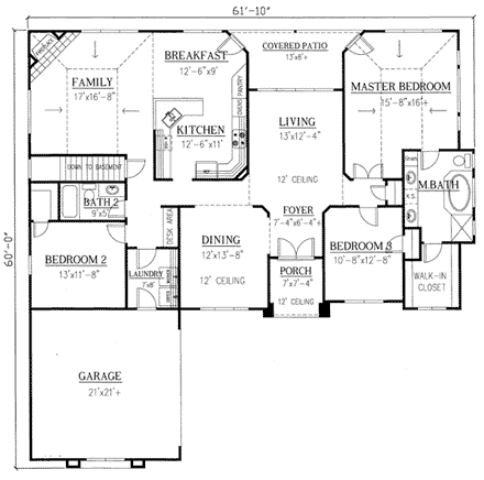 Mediterranean House Plan 50219 with 3 Beds, 2 Baths, 2 Car Garage First Level Plan
