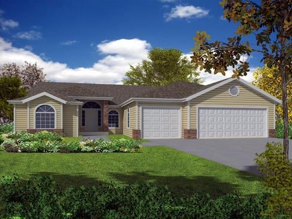 Ranch House Plan 50221 with 4 Beds, 2 Baths, 3 Car Garage Elevation