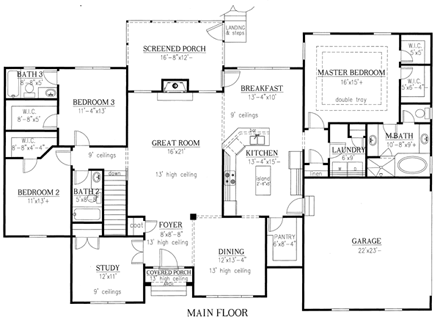 Ranch House Plan 50225 with 3 Beds, 3 Baths, 3 Car Garage First Level Plan