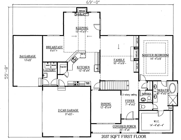 Craftsman House Plan 50233 with 4 Beds, 4 Baths, 3 Car Garage Level One