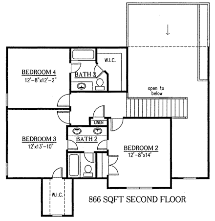 Craftsman House Plan 50233 with 4 Beds, 4 Baths, 3 Car Garage Second Level Plan