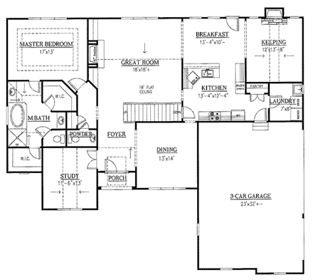 Country House Plan 50236 with 4 Beds, 4 Baths, 3 Car Garage First Level Plan