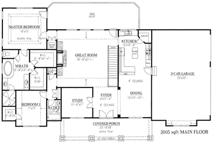 Craftsman House Plan 50243 with 4 Beds, 4 Baths, 3 Car Garage First Level Plan