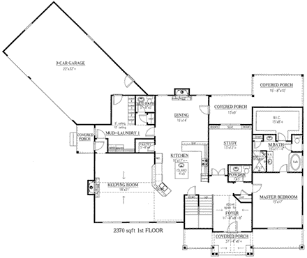 Craftsman House Plan 50247 with 4 Beds, 4 Baths, 3 Car Garage First Level Plan