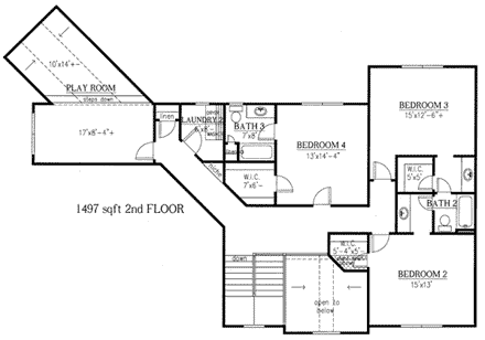Craftsman House Plan 50247 with 4 Beds, 4 Baths, 3 Car Garage Second Level Plan