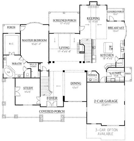 European, Traditional House Plan 50248 with 4 Beds, 5 Baths, 2 Car Garage First Level Plan
