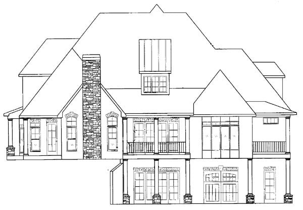 European, Traditional House Plan 50248 with 4 Beds, 5 Baths, 2 Car Garage Rear Elevation