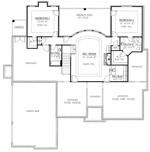 Ranch House Plan 50249 with 4 Beds, 4 Baths, 3 Car Garage Lower Level