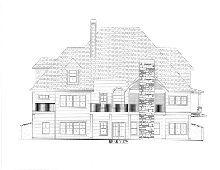 European, Southern, Traditional Plan with 3187 Sq. Ft., 4 Bedrooms, 4 Bathrooms, 2 Car Garage Rear Elevation