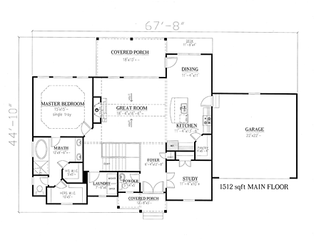 Southern, Traditional House Plan 50265 with 3 Beds, 3 Baths, 2 Car Garage First Level Plan
