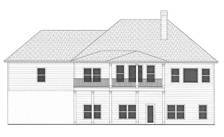 Southern, Traditional Plan with 2303 Sq. Ft., 3 Bedrooms, 3 Bathrooms, 2 Car Garage Rear Elevation