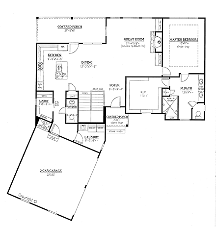 Cottage, Craftsman, Ranch House Plan 50278 with 3 Beds, 4 Baths, 2 Car Garage First Level Plan