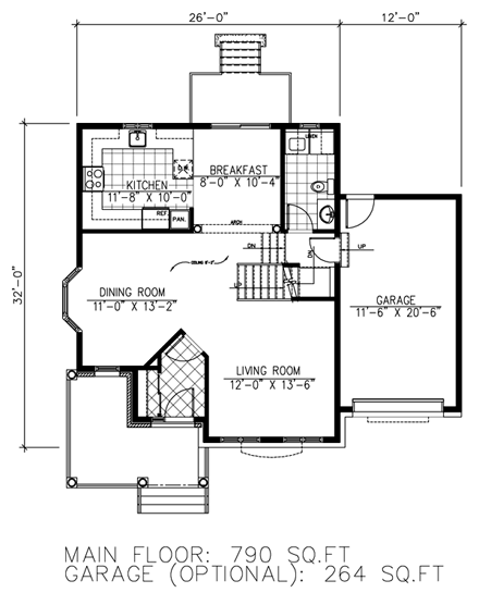 European House Plan 50301 with 3 Beds, 2 Baths, 1 Car Garage First Level Plan