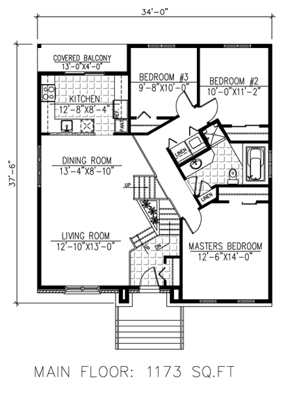House Plan 50308 with 4 Beds, 2 Baths First Level Plan