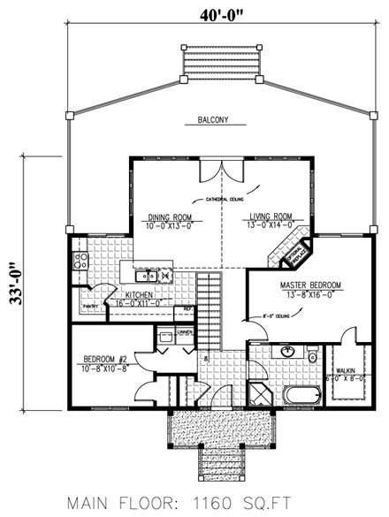 House Plan 50309 with 2 Beds, 1 Baths First Level Plan