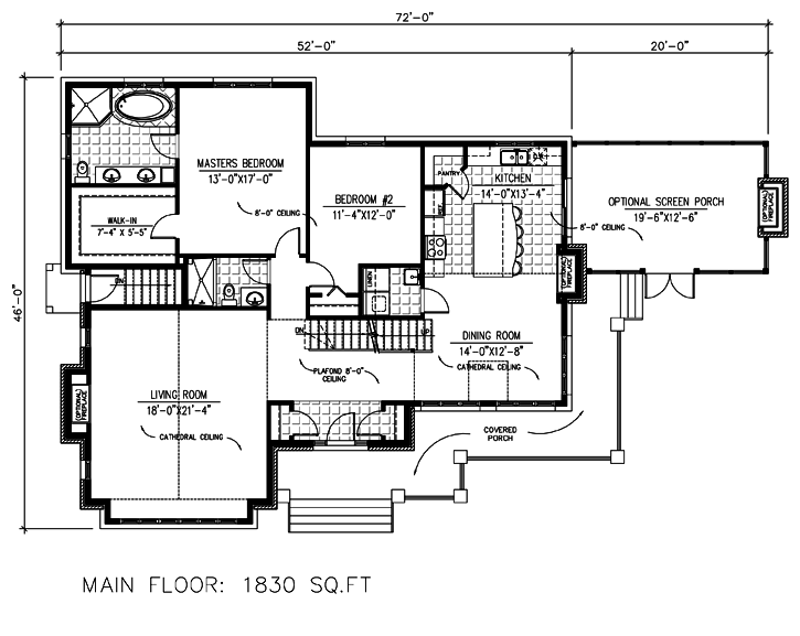 Colonial House Plan 50313 with 3 Beds, 3 Baths Level One