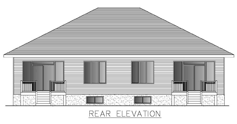 Contemporary Multi-Family Plan 50321 with 4 Beds, 2 Baths, 2 Car Garage Rear Elevation