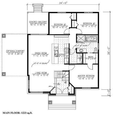 Contemporary House Plan 50334 with 3 Beds, 1 Baths, 1 Car Garage First Level Plan