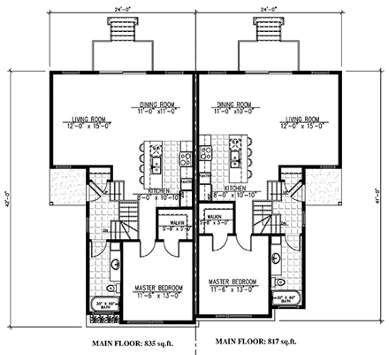 Contemporary Multi-Family Plan 50338 with 6 Beds, 4 Baths First Level Plan