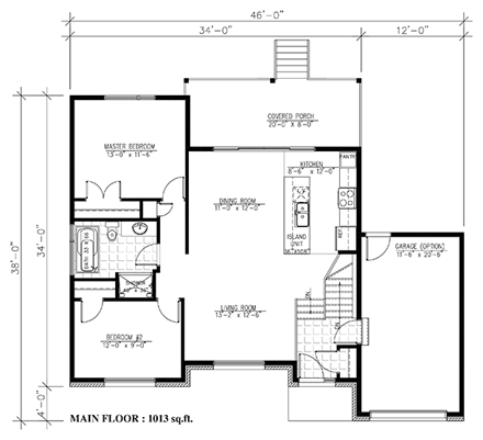 Contemporary House Plan 50339 with 2 Beds, 2 Baths, 1 Car Garage First Level Plan