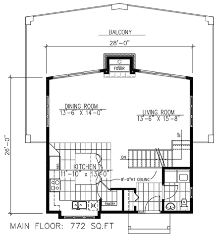 House Plan 50349 with 3 Beds, 3 Baths First Level Plan