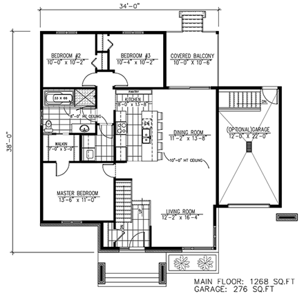 Contemporary House Plan 50354 with 3 Beds, 2 Baths, 1 Car Garage First Level Plan