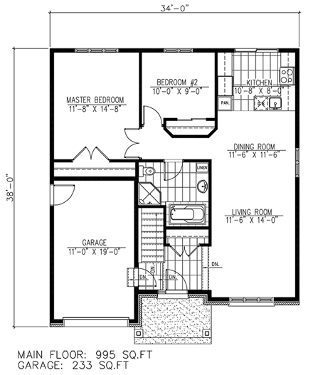 Contemporary House Plan 50357 with 2 Beds, 1 Baths, 1 Car Garage First Level Plan