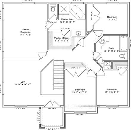 House Plan 50402 with 5 Beds, 4 Baths, 2 Car Garage Second Level Plan