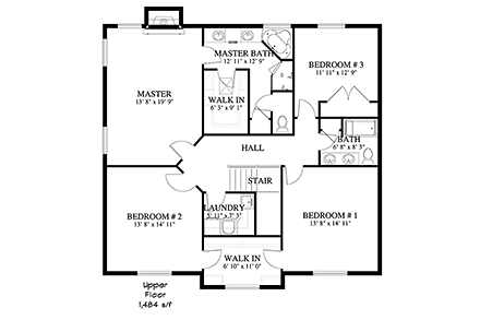 House Plan 50403 with 5 Beds, 4 Baths, 3 Car Garage Second Level Plan