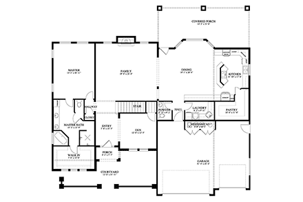 House Plan 50406 with 5 Beds, 4 Baths, 3 Car Garage First Level Plan