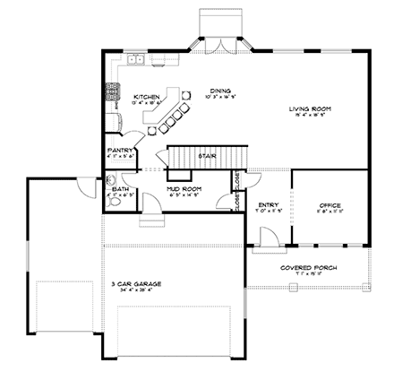 House Plan 50412 with 6 Beds, 4 Baths, 3 Car Garage First Level Plan