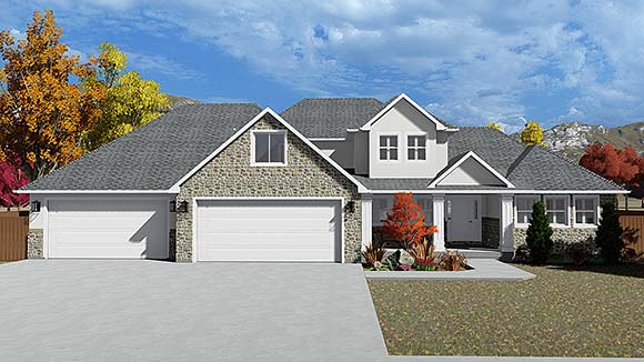 House Plan 50415 with 5 Beds, 4 Baths, 4 Car Garage Elevation