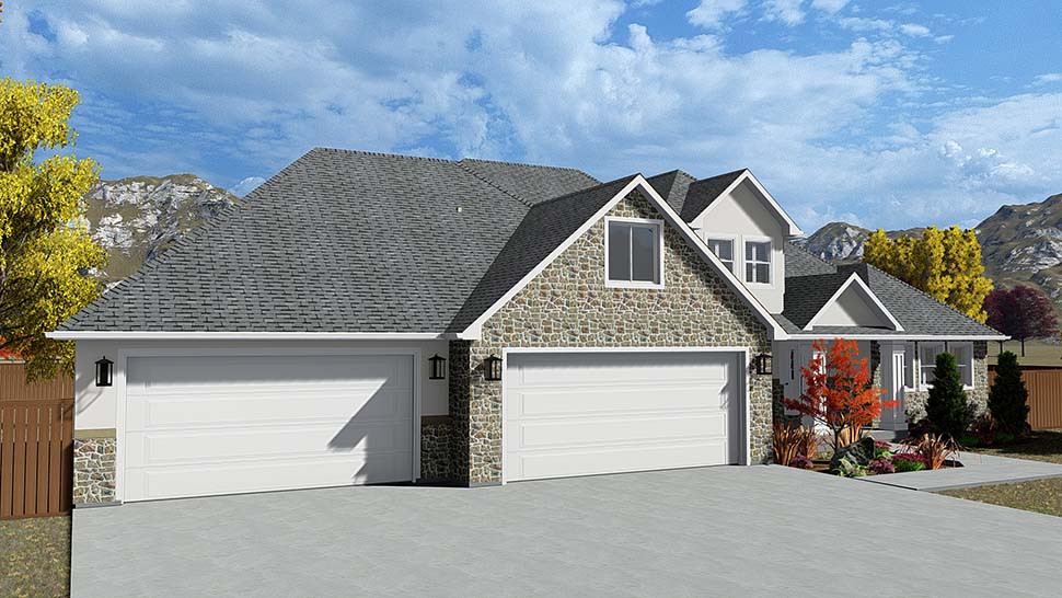 Plan with 3863 Sq. Ft., 5 Bedrooms, 4 Bathrooms, 4 Car Garage Picture 4