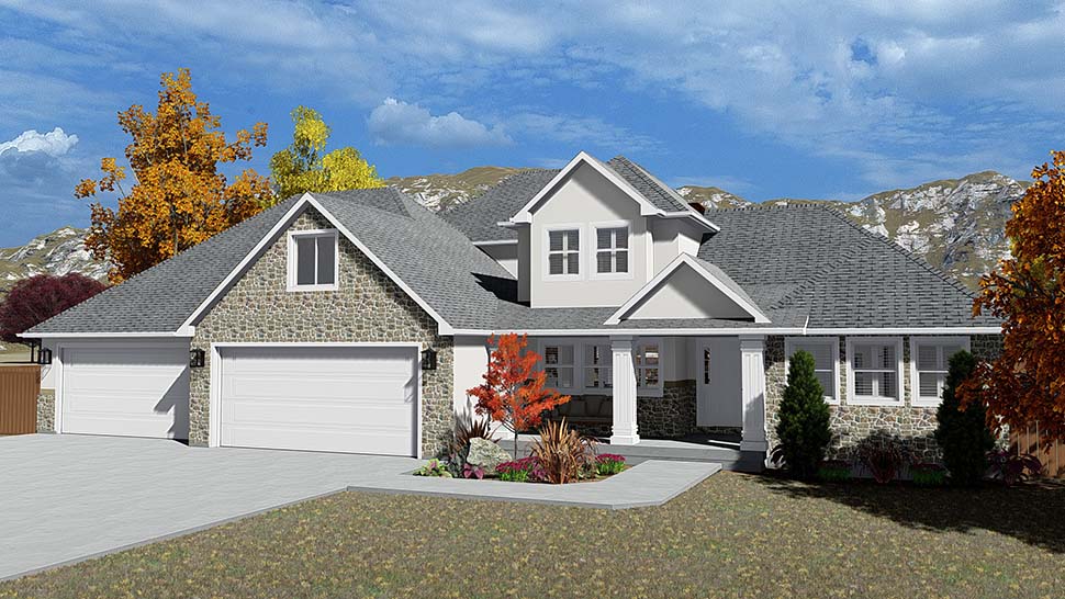 Plan with 3863 Sq. Ft., 5 Bedrooms, 4 Bathrooms, 4 Car Garage Picture 5