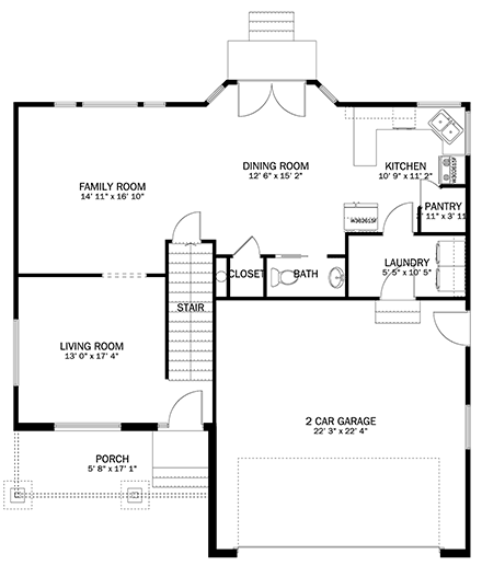 House Plan 50416 with 4 Beds, 4 Baths, 2 Car Garage First Level Plan