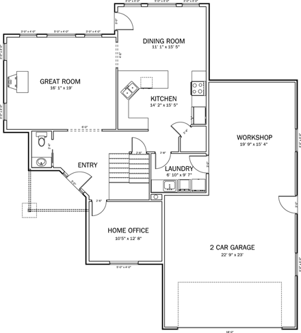House Plan 50417 with 4 Beds, 4 Baths, 3 Car Garage First Level Plan