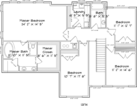 House Plan 50423 with 7 Beds, 4 Baths, 3 Car Garage Second Level Plan