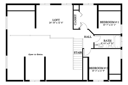 House Plan 50427 with 6 Beds, 4 Baths Second Level Plan