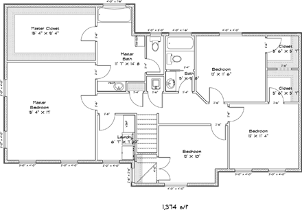 House Plan 50429 with 4 Beds, 3 Baths, 2 Car Garage Second Level Plan