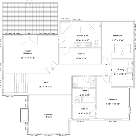 House Plan 50431 with 4 Beds, 4 Baths, 3 Car Garage Second Level Plan