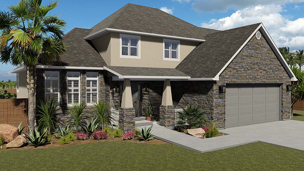 Plan with 3136 Sq. Ft., 5 Bedrooms, 4 Bathrooms, 2 Car Garage Picture 2