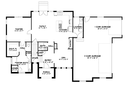 House Plan 50435 with 5 Beds, 4 Baths, 3 Car Garage First Level Plan